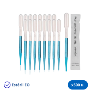 Pipetas Pasteur 1 ml Estéril Individual - Caja x 500 Unidades